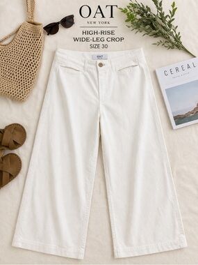 OAT NY High-Rise Wide-Leg Crop Pants – Sz 30 Brunch Casual Travel Everyday Chic